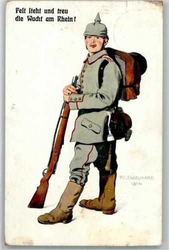 1915 Landser in Uniform mit Marschgepäck und Karabiner Patriotik Künstlerkarte Verlag Zieher, Ottmar Feldpost WK I Passau