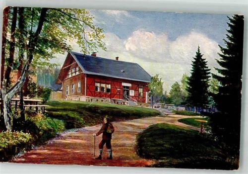 Gabelbach 1912 Wanderer vor dem Gasthaus Gabelbachhäuschen