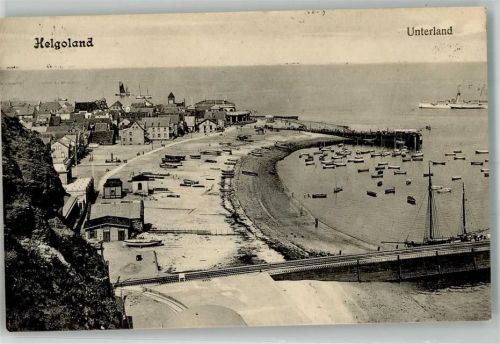 Helgoland 1913 Unterland mit Strand und Landungsbrücke Maschinenstempel