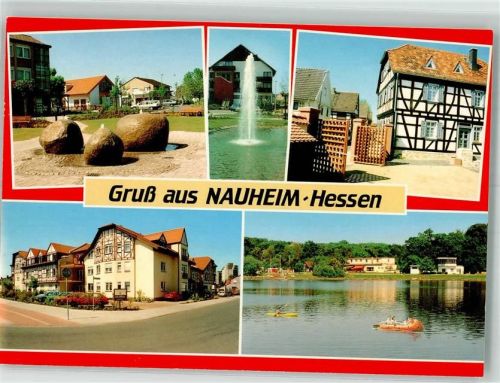 64569 W6085 Nauheim , Kr Groß-Gerau - Brunnen Fachwerkhäuser Hegbachsee Heimatmuseum
