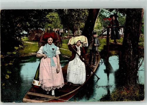Lehde 1907 Verlag Striemann Nr. 71 Frauen im Kahn + Holzbrücke