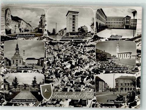 Frankenthal Fliegeraufnahme Bahnhofstraße Hochhaus Posthotel Rathaus Postamt