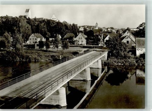 89340 W8874 Leipheim Foto AK Brücke Turm Kirche