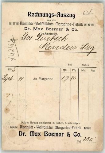 Emmerich 1903 Nota Magarine - Fabrik Dr.Max Boemer und Co. Nachnahme