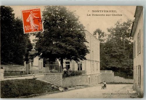 Montfermeil 1910 Briefmarke Bildseite La Descente sur chelles