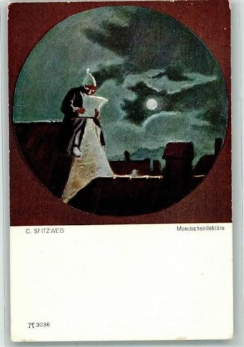 1953 C. Spitzweg Mondscheinlektüre Buch lesen AK Verlag Ackermann Serie 293 Nr. 3036