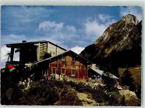Tegelberghaus Tegelbergbahn-Bergstation mit Branderschrofen Seilbahn Verlag Franz Milz Hüttenstempel