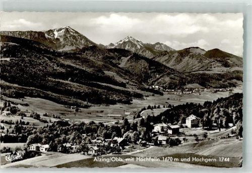 Alzing Fliegeraufnahmevom Ort mit Genesungsheim Hochfelln und Hochgern Foto Original aus Archiv eines Ansichtskartenverlags