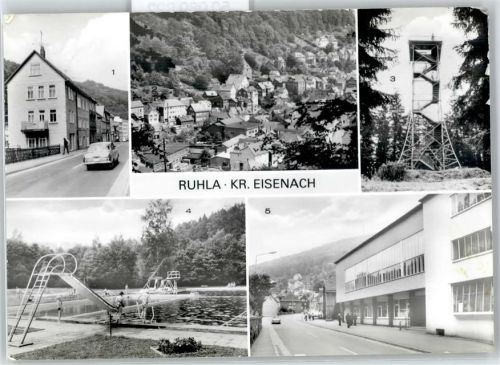 Ruhla Alexanderturm, Schwimmbad, Kulturhaus der Gewerkschaftten, Straßenansicht