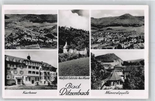 Bad Ditzenbach Gesamtansicht, Kurhaus, Wallfahrtskirche Ave Maria, Mineralquelle