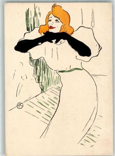 sign. Toulouse-Lautrec Portrait der Sängerin und Schauspielerin Yvette Guilbert Künstlerkarte