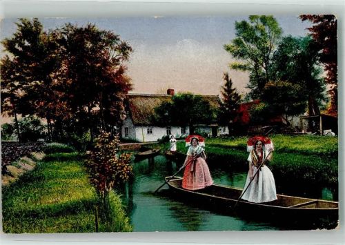 Lübbenau 1930 Frauen in Tracht auf einem Spreewaldkahn