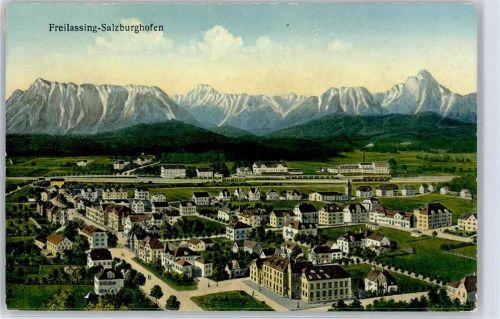 83395 W8228 Freilassing - Blick auf die Stadt mit Gebirgspanorama, Salzburghofen