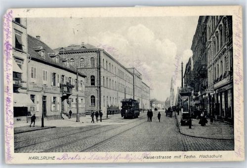 Karlsruhe Kaiserstraße, Technische Hochschule, Straßenbahn, Litfaßsäule