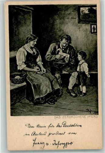 Bauernfamilie, das zerbrochene Pferd Spielzeug