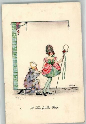 1924 Harlekin küsst die Hand einer Frau im Karnevalskostüm Künstlerkarte