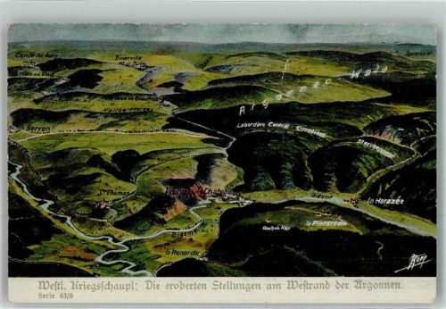 Vienne-le-Chateau Vogelschau Die eroberten Stellungen am Westrand der Argonnen