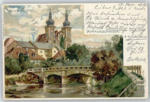 Donaueschingen sign. Münch 1898, Schützenbrücke, Kirche