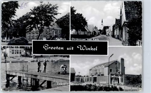 Winkel Raadhuis, Dorpsstraat met Kerk, Zwembad, Winkelmade