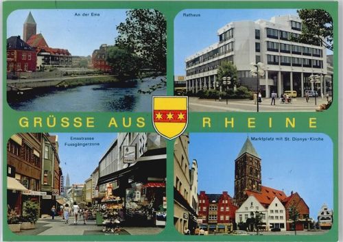 Rheine An der Ems, Rathaus, Marktplatz, St. Dionys-Kirche, Emsstraße Fußgängerzone, Wappen