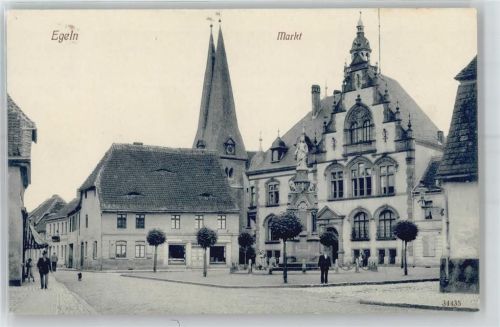 39435 O3253 Egeln - 1913, Markt, Denkmal, Kirche, Rathaus