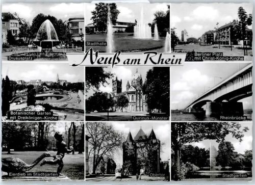 Neuss Stadthalle, Botanischer Garten, Dreikönigen kirche, Obertor, Quirinius Münster, Rheinbrücke, Ortsansicht