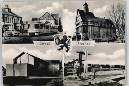 50226 W5020 Frechen - Marienschule, Straßenbahn, Rathaus, St. Maria-Königin-Kirche, Schwimmbad, Wappen
