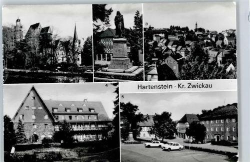 Hartenstein Burg- und Heimatmuseum Schloß Stein, Paul-Flemming-Denkmal, FDGB-Erholungsheim Aktionseinheit, Platzansicht