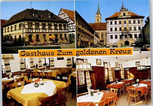 Iphofen Ortsansicht, Kirche, Rathaus, Gasthaus zum goldenen Kranz