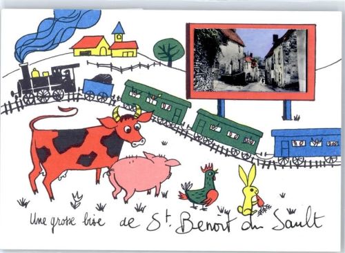 Saint-Benoit-du-Sault Leporello, Eisenbahn, Kuh, Schwein, Hahn, Hase