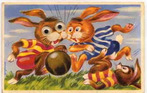 Hase mit Wackel-Auge beim Ball Spiel
