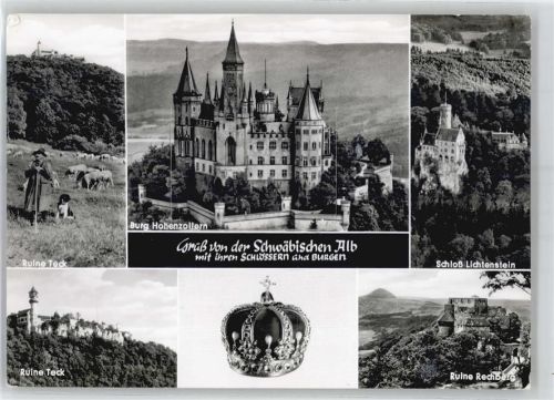 Hechingen Leporello, Ruine Teck, Schäfer mit Schafherde, Burg Hohenzollern, Schloß Lichtenstein, Ruine Rechberg, Krone