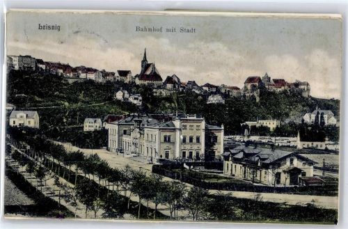 Leisnig Leporello, Bahnhof mit Stadt, Universalkarte