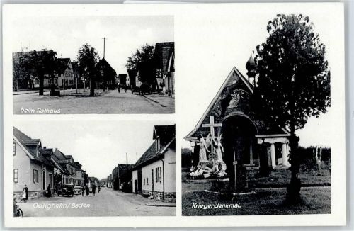 76470 W7556 Ötigheim - Kriegerdenkmal, beim Rathaus, Straßenansicht