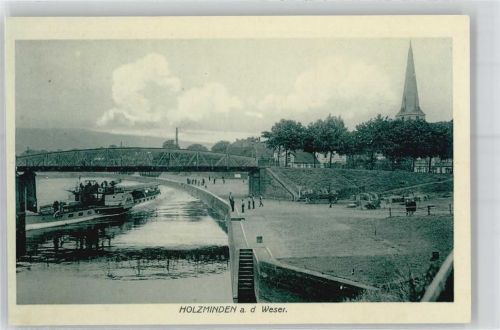 Holzminden Blick zur Kirche, Brücke, Schiff