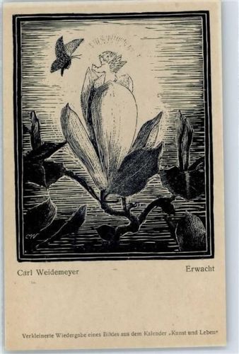 Erwacht sign. Carl Weidemeyer verkleinerte Wiedergabe aus dem Kalender Kunst und Leben