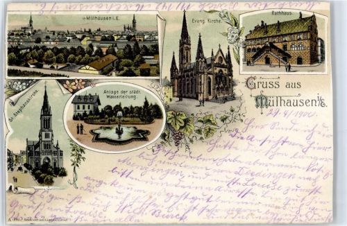 Mulhouse 1900, St. Stephanskirche, Rathaus, Evang. Kirche, Anlage der städt. Wasserleitung