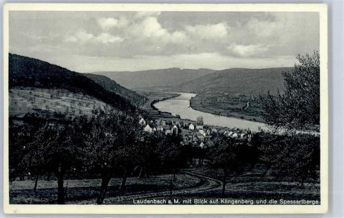 63925 W8761 Laudenbach , Unterfr - Blick auf Klingenberg und die Spessartberge