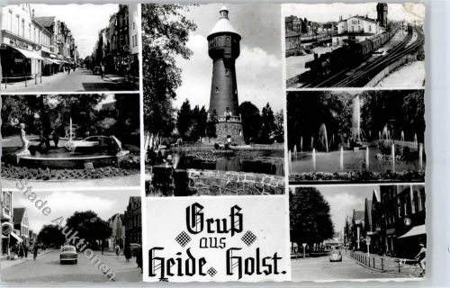 Heide Turm Brunnen Eisenbahn Straßenansicht