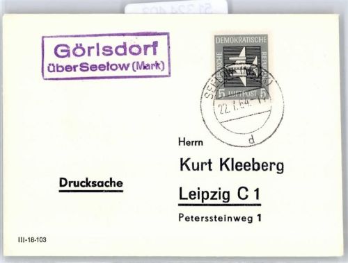 Görlsdorf über Seelow auf Briefdrucksache