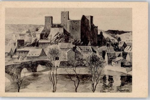 Runkel Burg Runke Nordseite sign. Oscar Achenbach