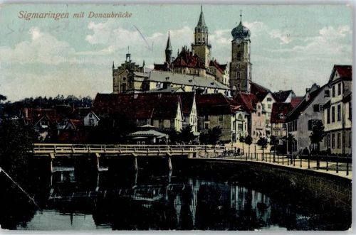 Sigmaringen 1912 Kirche Donaubrücke