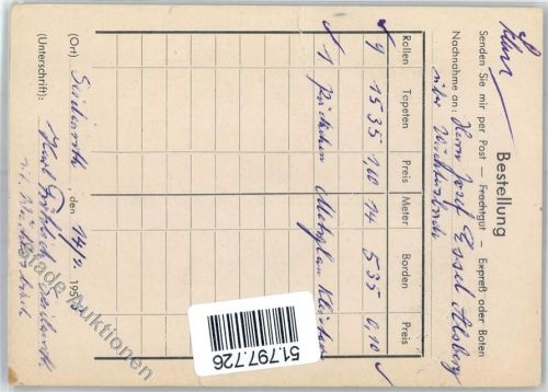 Alsberg Landpoststempel Bestellkarte Tapetenhaus Philipp Bücking Notopfer