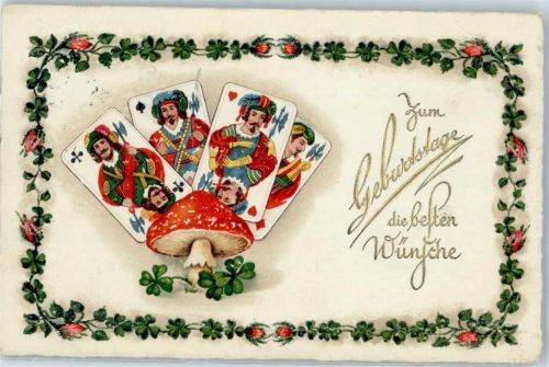 Kartenspiel Kleeblatt Geburtstag Skat Pilz Prägedruck
