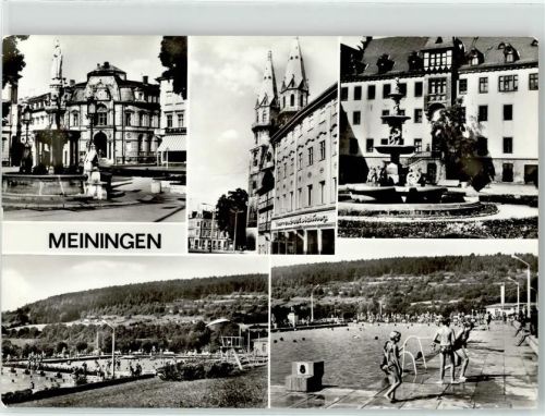 Meiningen 1977 Schwimmbad Postamt Kirche