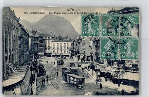 Grenoble La Place Grenette St Eynard Litfaßsäule Straßenbahn