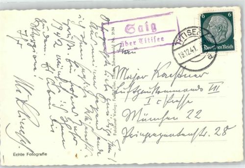 Saig Landpoststempel Titisee Feldberg