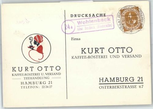 Wohlenbeck Landpoststempel Kaffee-Rösterei Versand Teehandlung Kurt Otto Hamburg