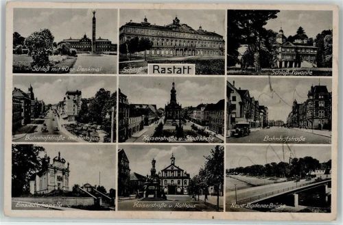 Rastatt Schloss 40er Denkmal Bahnhofstrasse Einsiedlerkapelle Schloss Badener Brücke Rathaus