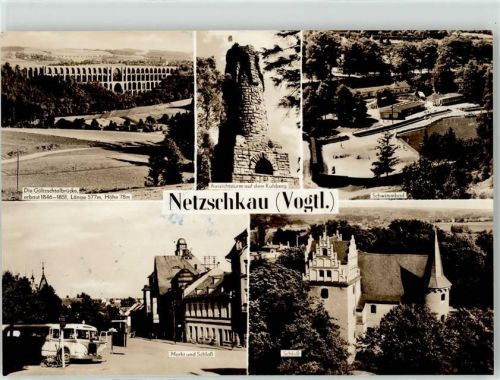 Netzschkau Göltzschtalbrücke Marktplatz Schloss Omnibus Schwimmbad Aussichtsturm auf dem Kuhberg